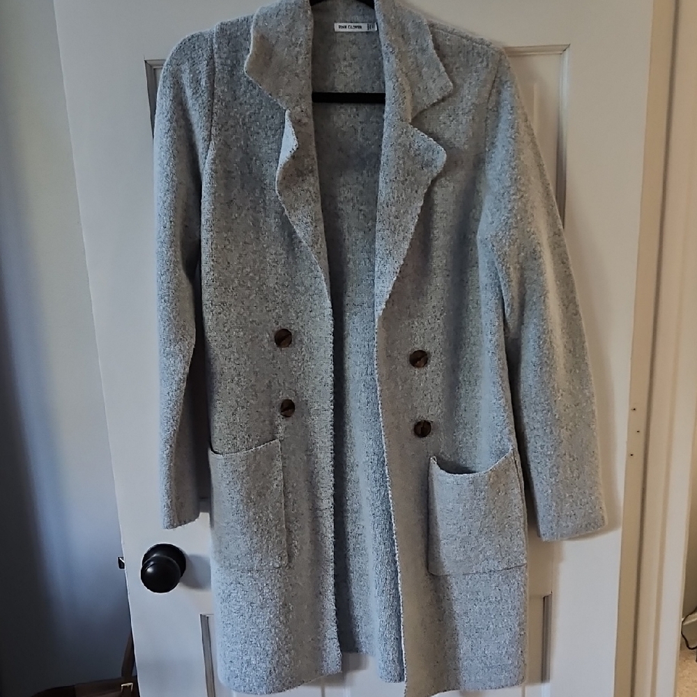 Gray Double-Breasted Sweater Coat